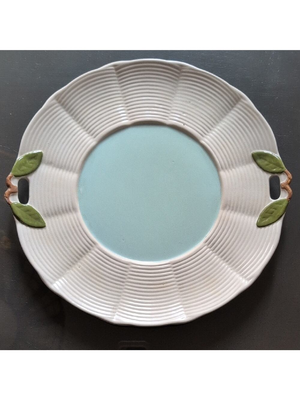 Vintage Secla Portugal White and Green Ceramic Serving Plate 13.5"